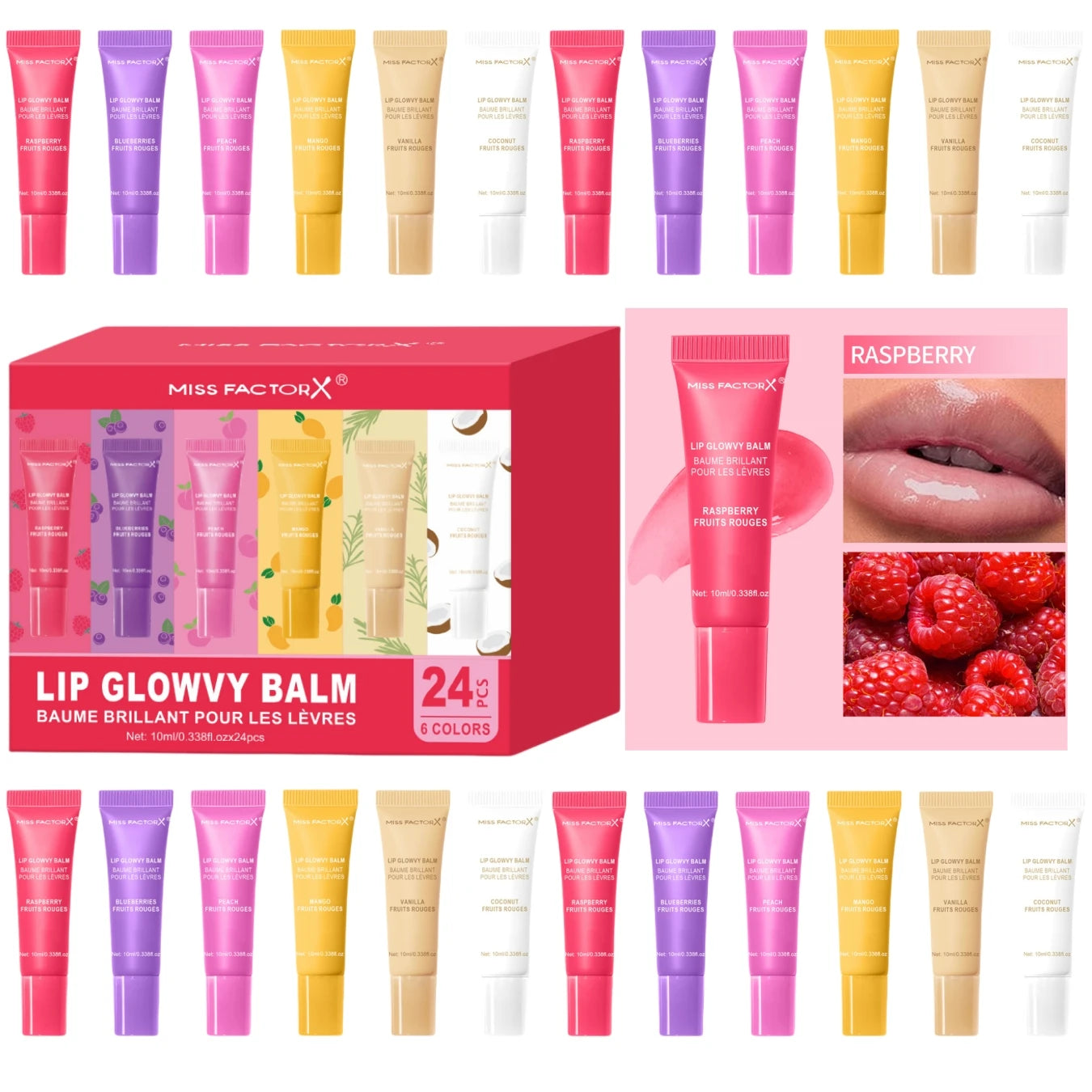 24pcs/box 6-color moisturizing lip gloss - Long lasting moisturizing, nourishing lips, glossy effect, women's gift choice Qme
