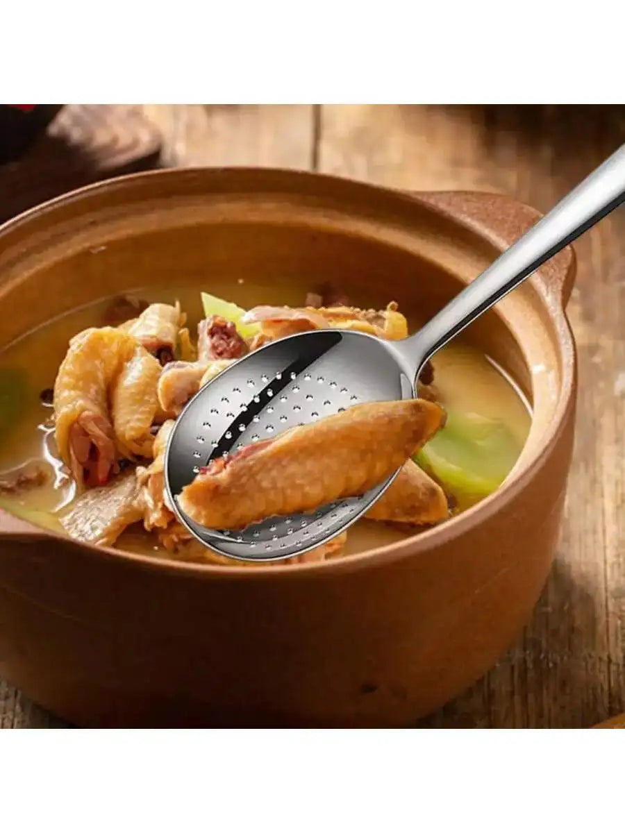 Stainless Steel Ladles Serving Soup Rice Spoon Drain Hole Heat Qme