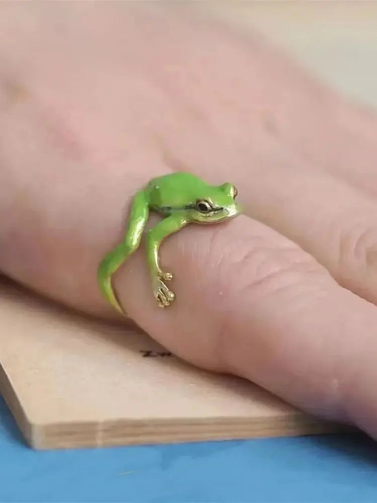 New Green Funny Frog Ring Cute Green Blue Adjustable Animal Ring Suitable for Adult Children Qme green resizable
