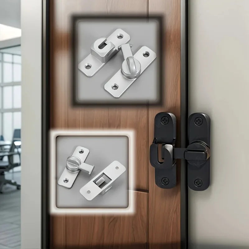 Anti-Theft Door Lock - 90°/180° Adjustable Sliding Pin, Keyless Entry Heavy-Duty Black Easy Install for Home Office Hotel Garage Qme