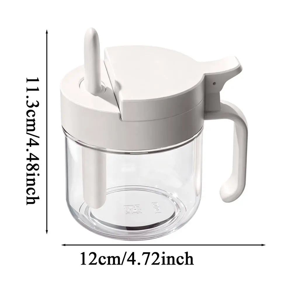 Seasoning Container with Spoon Condiment Glass Storage Seasoning Box with Lid for Kitchen Countertop Pantry Cabinet Home Camping Qme White