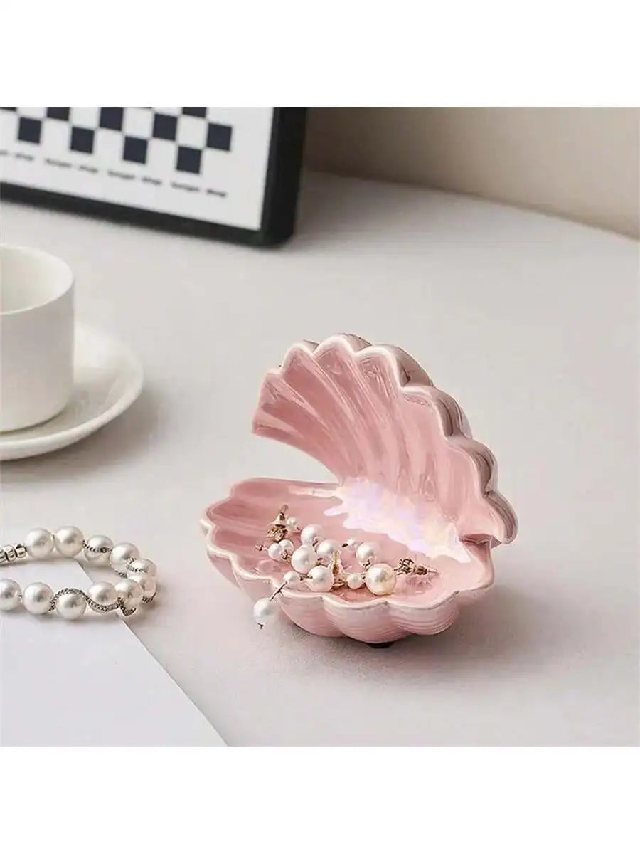 Shell Jewelry Tray Ceramic Clam Storage Ring Bracelet Earring Qme
