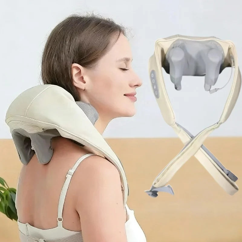 Shoulders and Neck Massager with Hot Compress Function Relaxes Back Shoulder Muscle Pain Relief Portable Bionic Qme