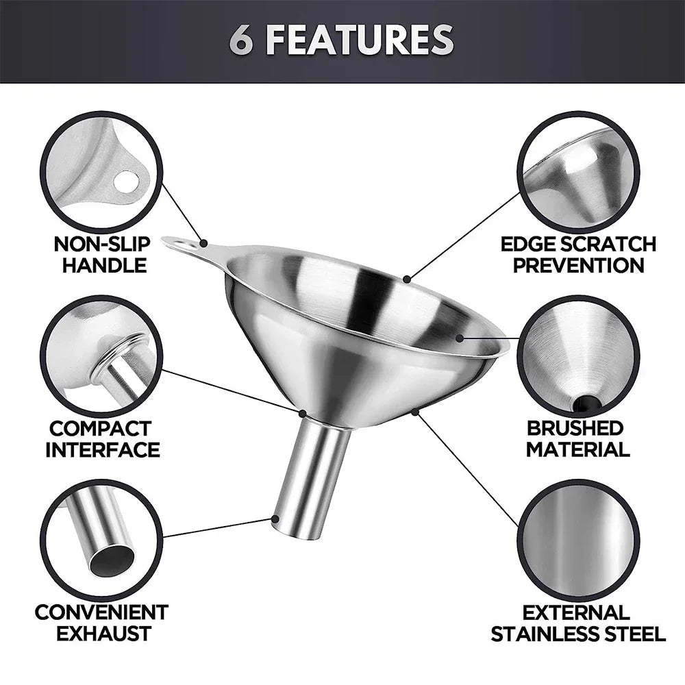 Stainless Steel Funnels Kitchen Food Grade Metal Filling Bottles Qme
