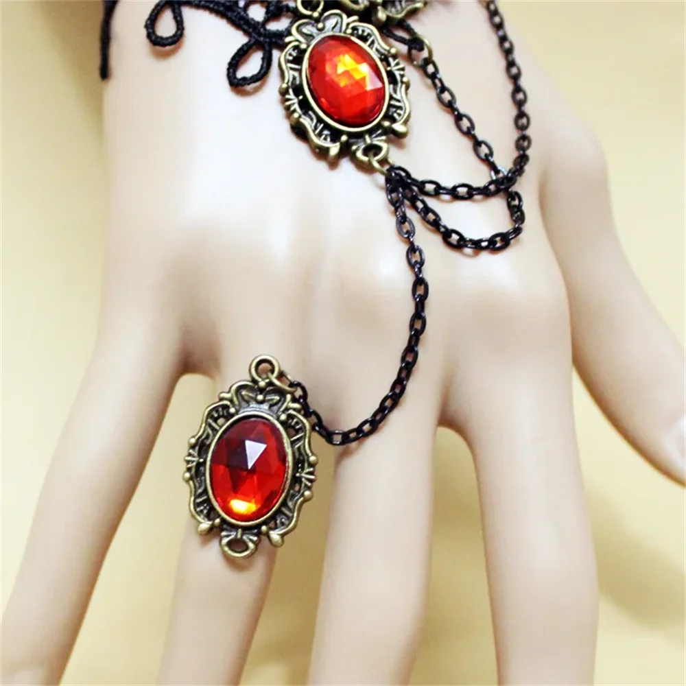 b131 Vampire Black Lace Gem Bracelets Vintage Punk Versatile Ring Bracelet Jewelry Accessories Suitable for Fashionable Women Qme