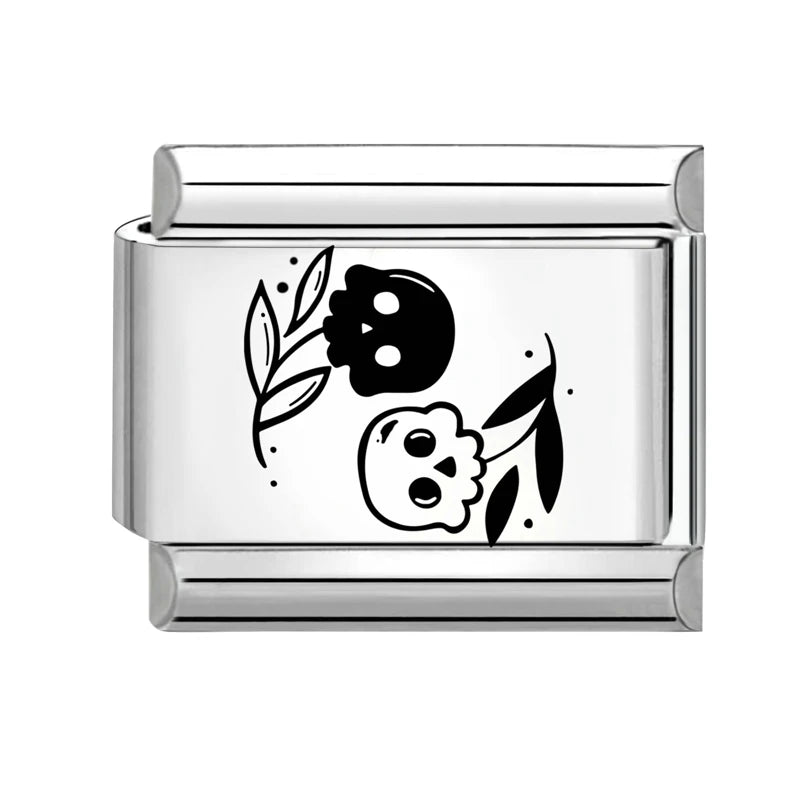 New 2025 Halloween Skull Hands Pumpkin Cats Ghost Italian Charms Links Beads Fit 9mm Stainless Steel Modular Bracelet Jewelry Qme Style 18
