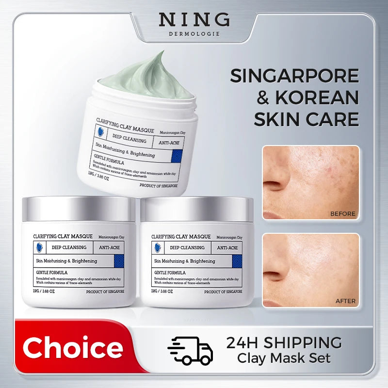 3 NING Clarifying Clay Mask Triple-action Deep Cleanser Amino Acids Qme
