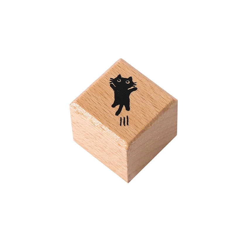 Cute Little Black Cat Decoration Stamp Retro Wooden Rubber Stamps for Scrapbooking Stationery DIY Decorative Craft Standard Seal Qme E