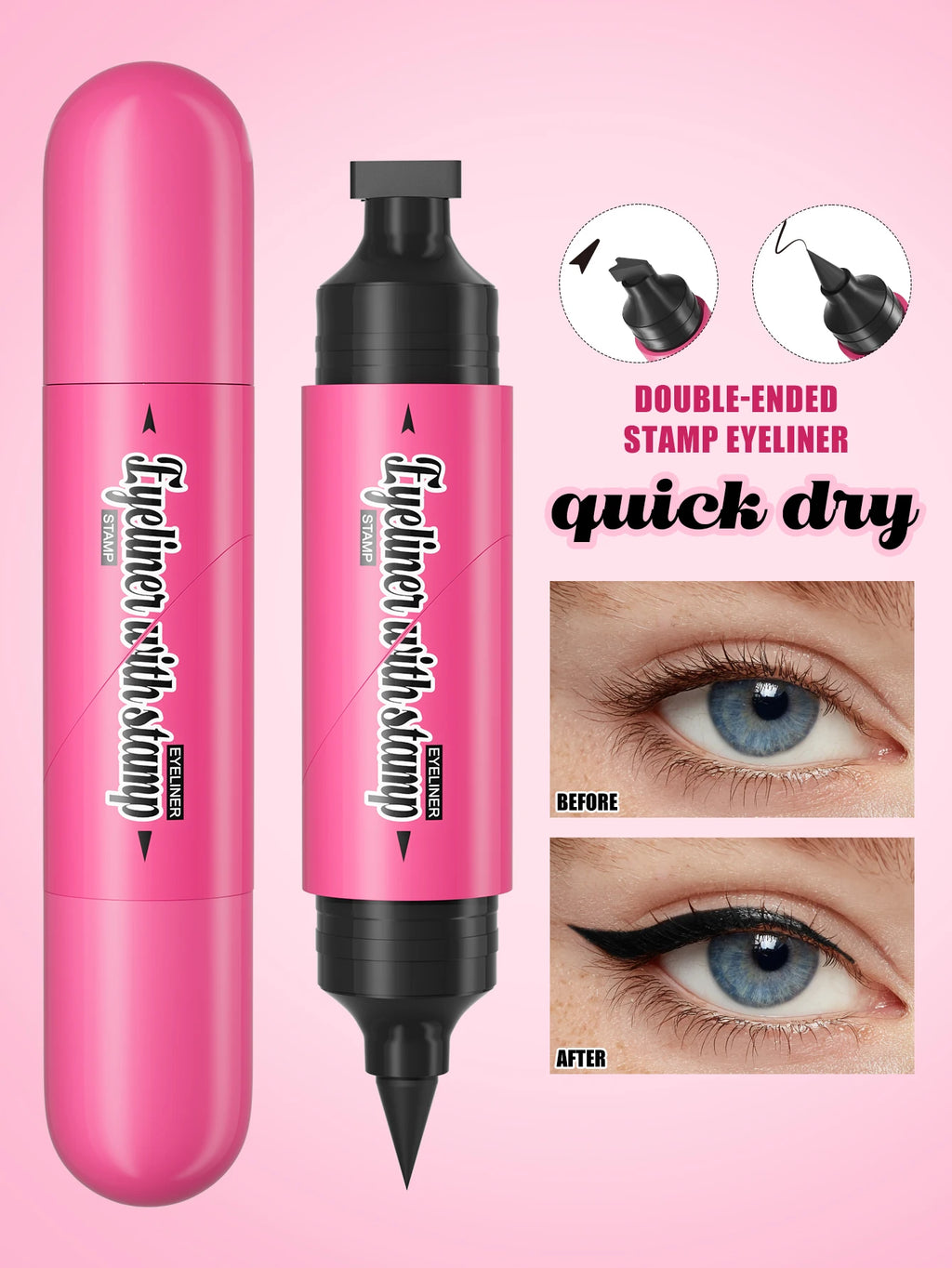 Dual-ended Stamp Eyeliner Waterproof Sweatproof Smudge Proof Quick Dry Liquid Eyeliner Natural Long Lasting Eye Makeup Cosmetics Qme