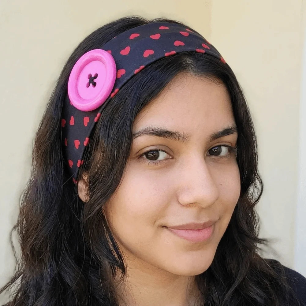 Love Heart Polka Dot Button Headband Elastic Adjustable Yoga Hair Qme