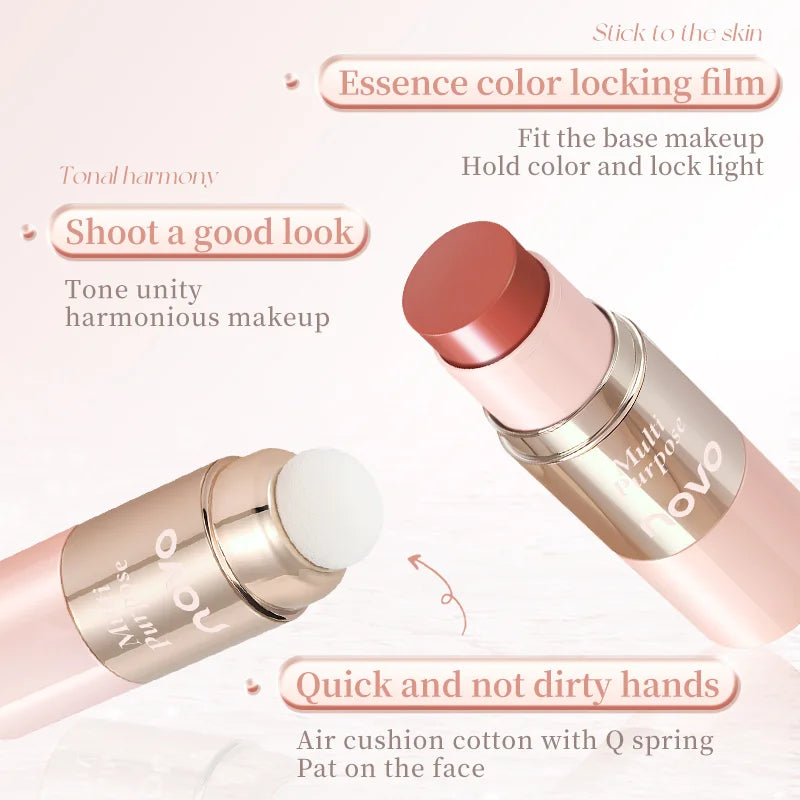 Multi-Use Cream Blush Stick For Eyes, Lips & Cheek, Nourishes & Moisturizes, Long-Wearing Blendable, Waterproof, Smooth Texture Qme