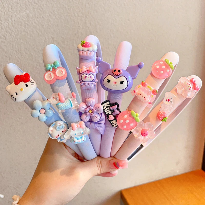 Hello Kitty Kuromi Hair Accessories Cute and Adorable Headbands That Don't Tighten the Hair Versatile Hair Clips and Accessori Qme