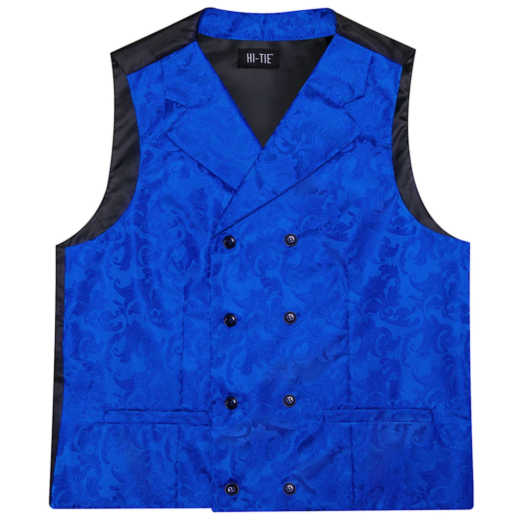 Mens Double Breasted Half Notch Lapel Waistcoat Formal Floral Qme