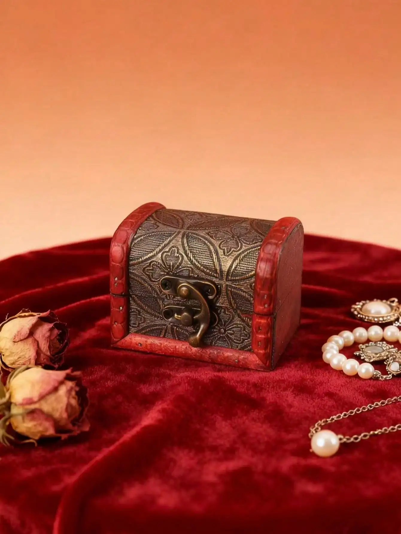Mini Antique Wooden Treasure Box Jewelry Storage Retro Texture Full Qme copper coin