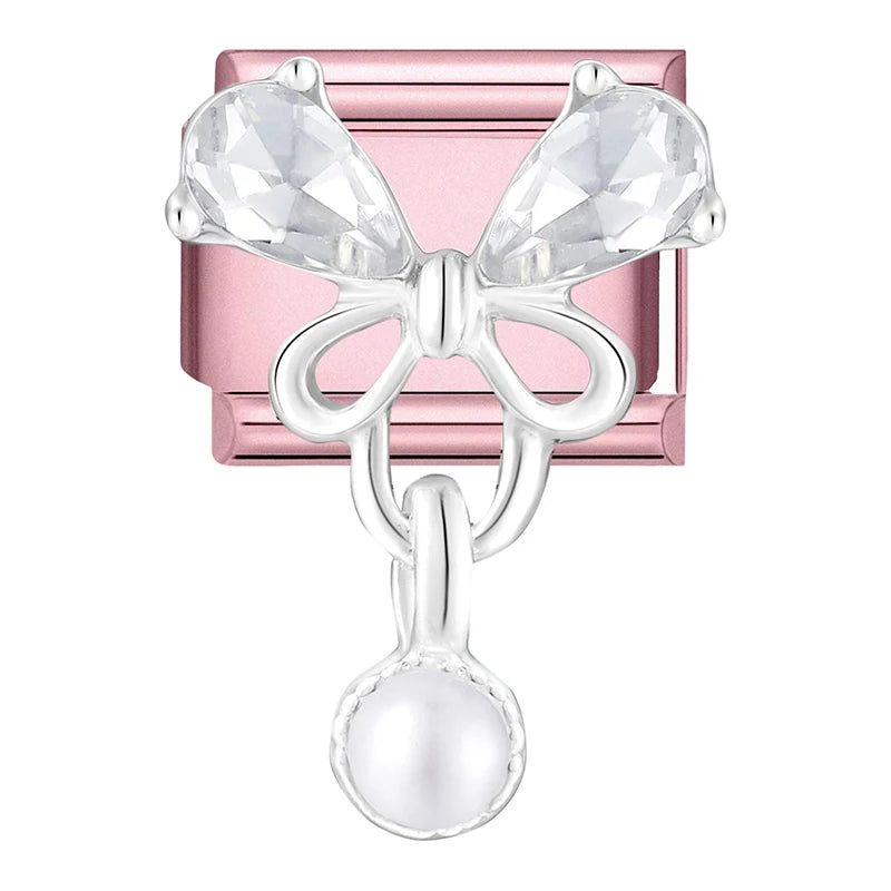 2025 Women Zircon Moon Pearl Stars Heart Butterfly Bow Pendant Italian Charm Links Fit 9mm Stainless Steel Bracelet DIY Making Qme Style 36