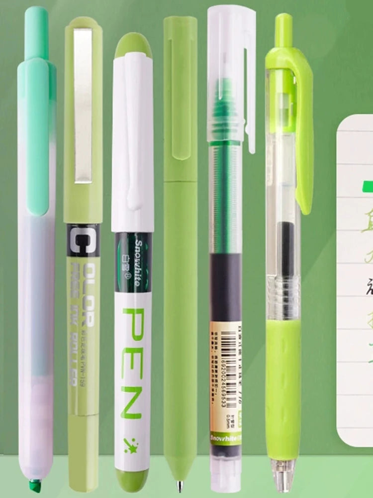 6pcs/set High Quality Gel Pen Straight Liquid Gel Pen Ballpoint Pen for School Office Stationery Kawaii Cute Qme green