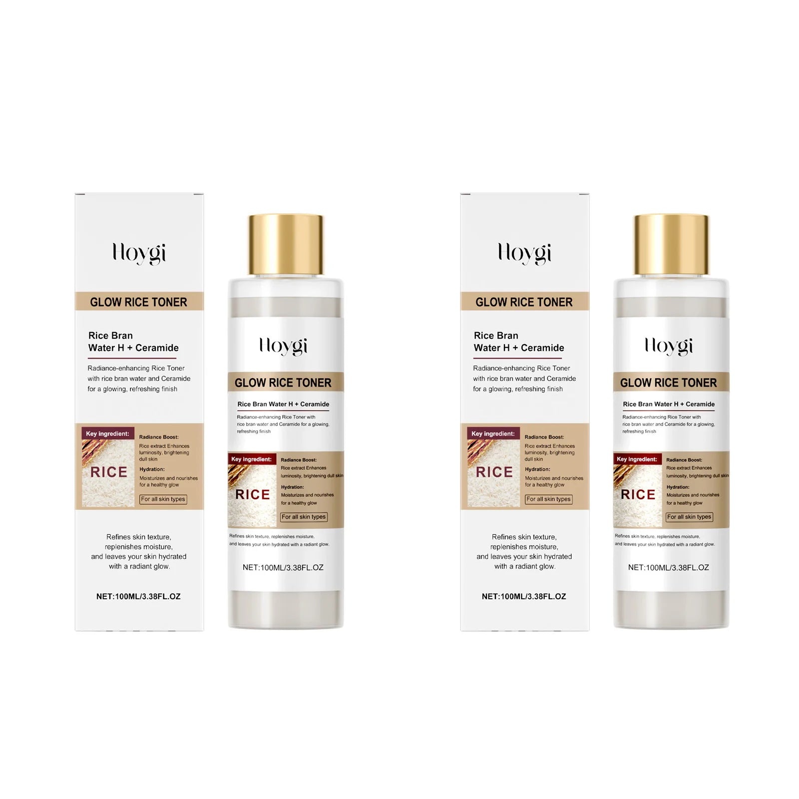 Glow Rice Toner Hydrating Balancing Facial Essence Water Oil Control Pore Refining Nourishing Brightening Toner Glowing Skin Qme 2 x 100ml Boxed