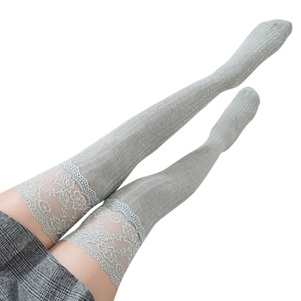 Sexy Women Floral Lace Patchwork Over Knee Thigh High Elastic Stockings Fashion Dress Up Accessories Qme