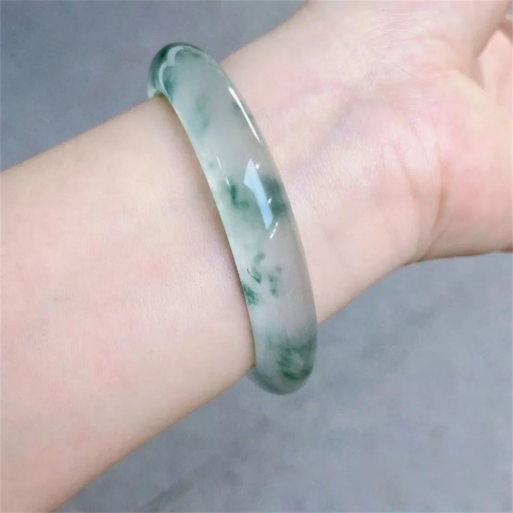 Modern Minimalist Floating Flower Ice Seed Natural Stone Jade Bangle Bracelet for Women's Fashion and Health Jewelry Gift Qme green 56-58MM