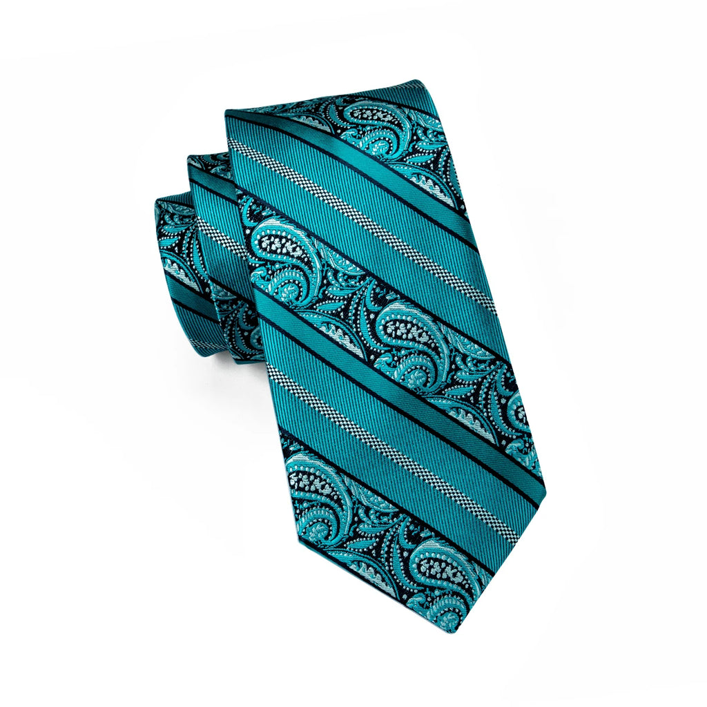 Hi-tie Luxury Teal Blue Wedding Necktie Men's Tie Glod Collar Pin Qme