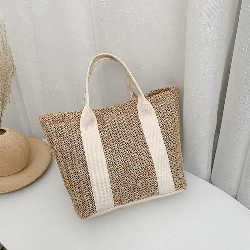 Handwoven Straw Shoulder Crossbody Bag Large Capacity Summer Women Qme White