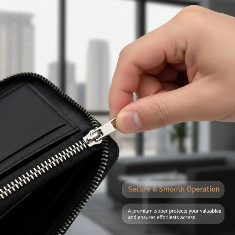 Men Wallets Leather Zipper Purse Man Slim Card Horders Male Short Qme