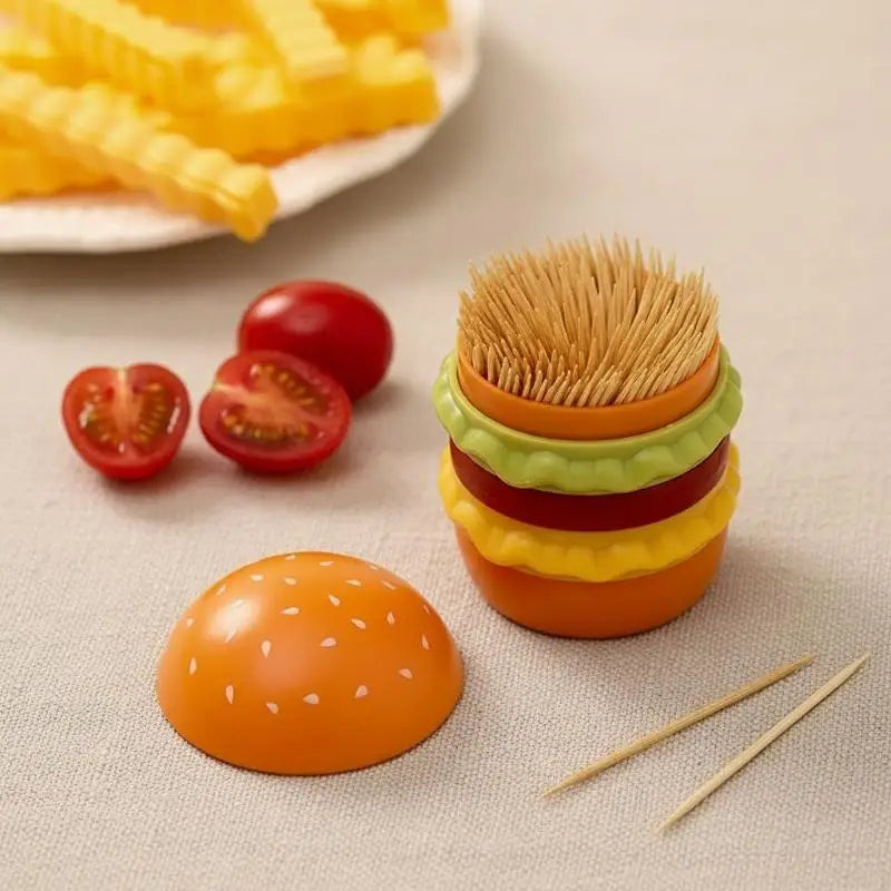 Hamburger Toothpick Holder Cotton Swab Jar ABS Can Storage Decoration Qme