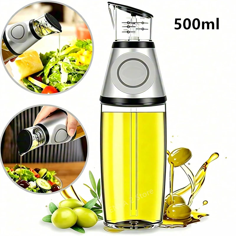 Press Measuring Oil Dispenser Glass Bottle Quantitative Pour Oil Cruet No Drip Oil Container For Kitchen Cooking Olive Oil Vineg Qme