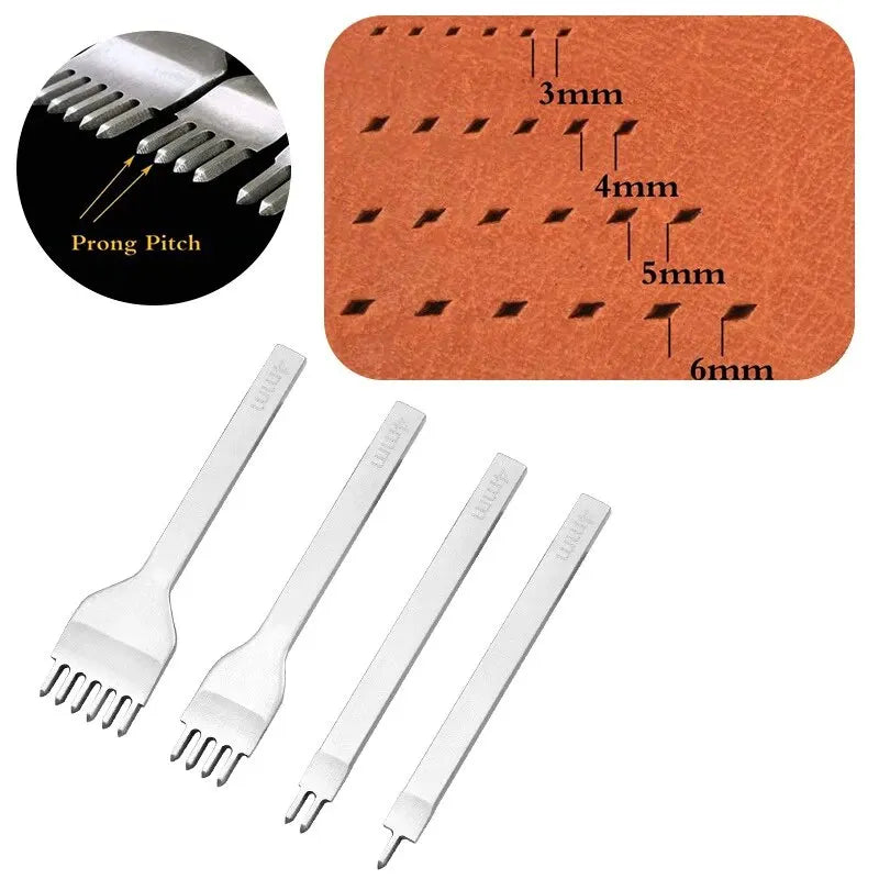 3MM 1/2/4/6 Prong DIY Leather Hole Punch Tool Leather Stitching Tools Diamond Chisel Leather Carving Punch Hole Work Qme 6MM 1.2.4.6 Prong
