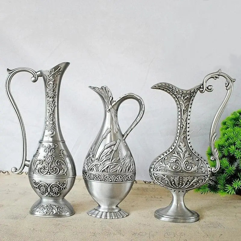 Vintage Metal Crafts Vase European Home Decor Relief Flower Pot Qme