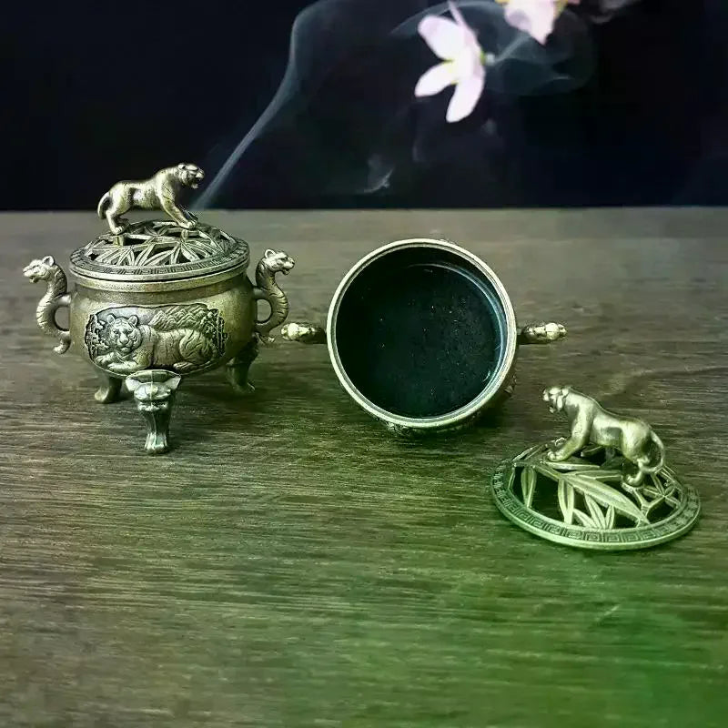 Tiger Incense Burner Metal Small Incense Burner Ornaments With Handle Yoga Meditation Home Decoration Ancient Style Qme