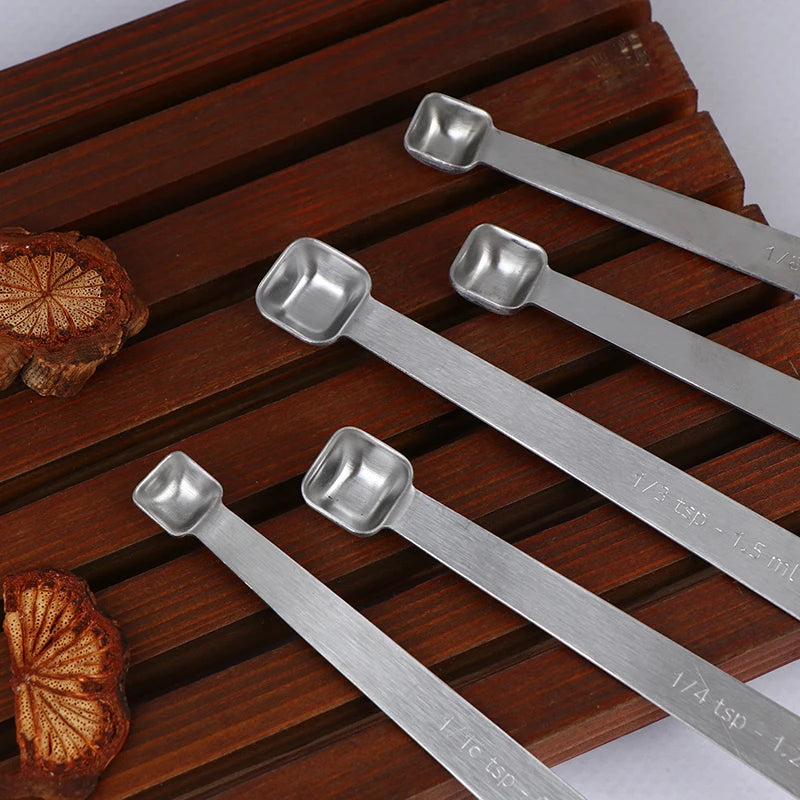 5Pcs/Set Stainless Steel Small Measuring Spoons Seasoning Dry And Liquid Ingredients Kitchen Accurate Cooking Gadgets. Qme