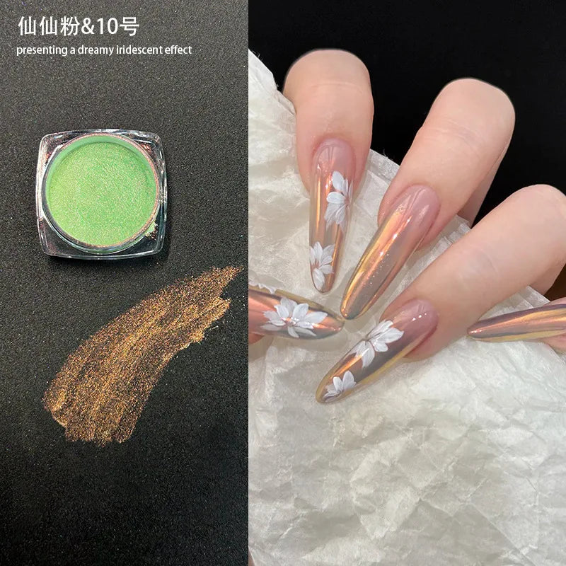 Icy Aurora Glitter Powder, Fairy Nail Glitter with Polarizing Shine, Transparent Holographic Mirror Glitter for Nail Art, 1g Qme 10