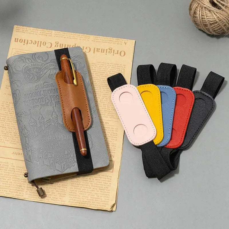 Elastic Band PU Leather Pen Holder Creative Anti-lost Notebook Clip Qme
