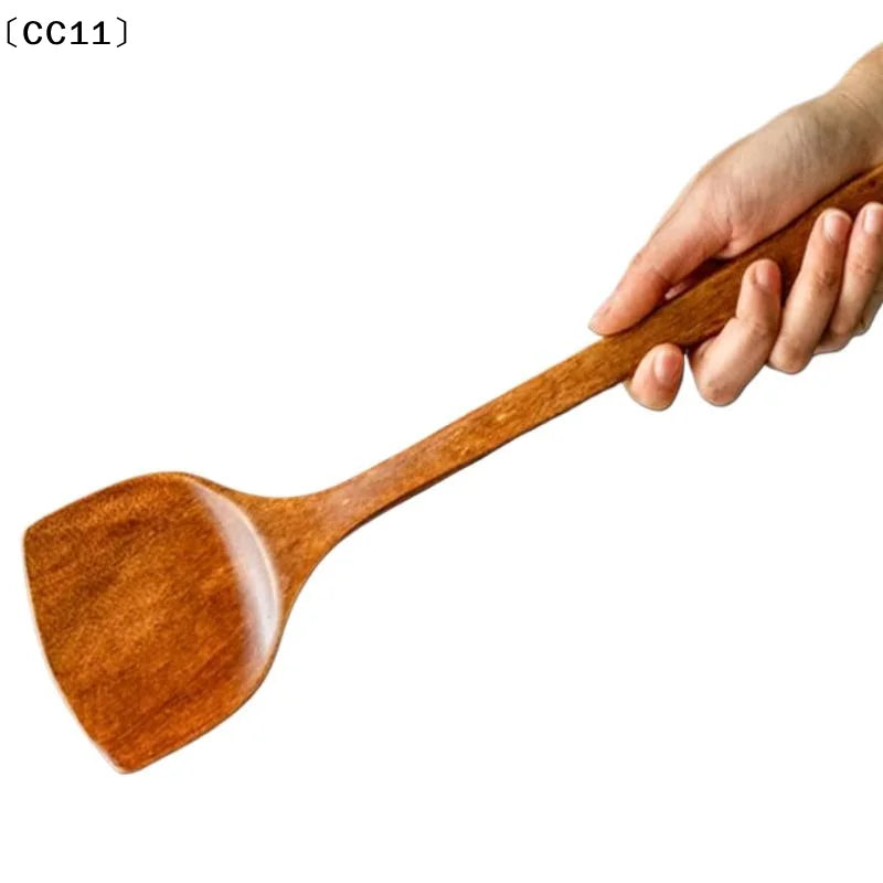 Wooden Spatula Long Handle Heat Resistant Spoon Non-stick Pan Wood Qme
