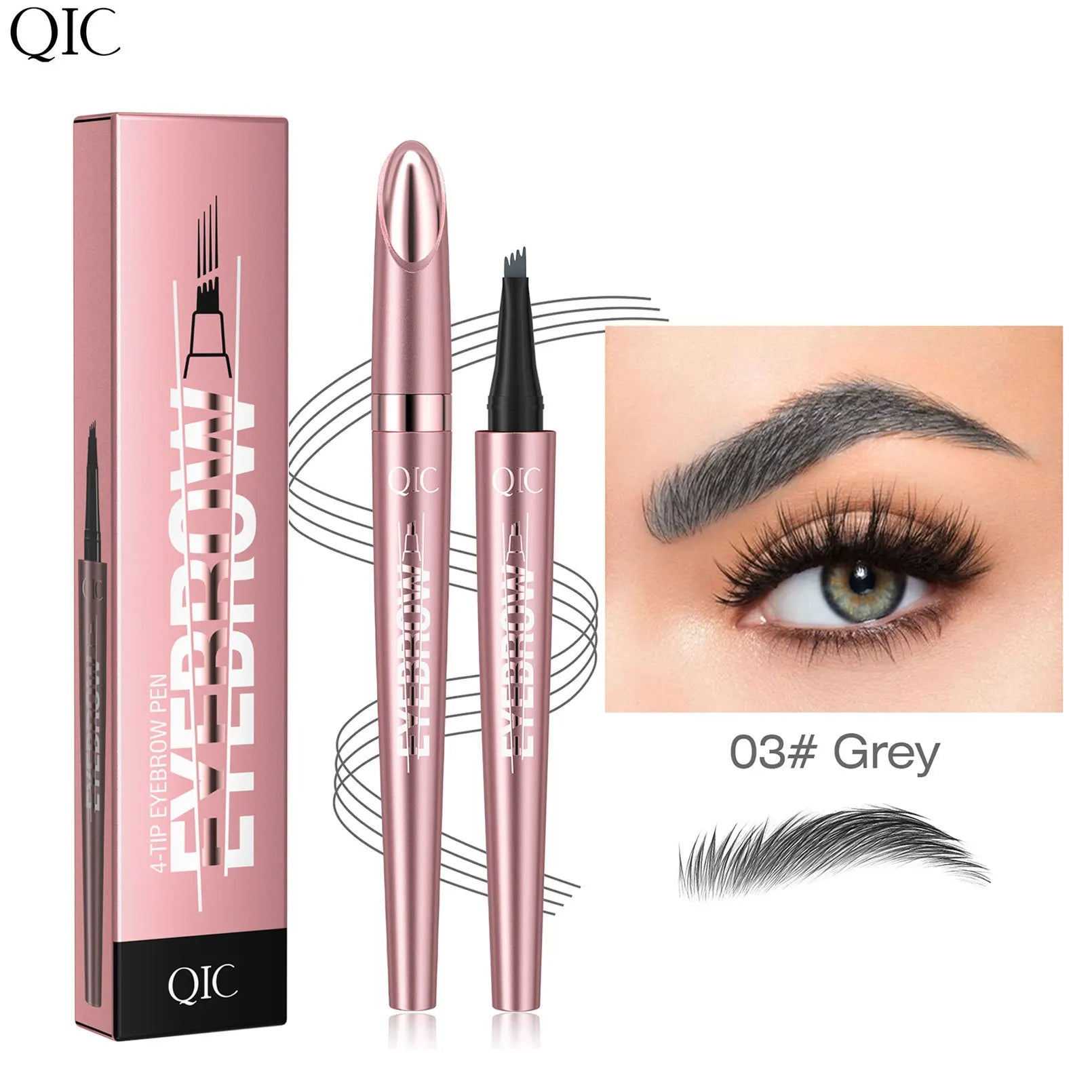 4 Point Liquid Eyebrow Pencil Waterproof Dark Brown Fork Tip Eyebrow Pencil Tattoo Fine Sketch Liquid Eyebrow Pen Makeup Tool Qme 03 Grey