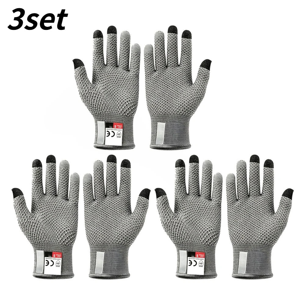 1/3/5set Food Safe Touchscreen Cut Resistant Gloves Protective Safety Gear For Kitchen Fish Processing Meat Slaughter Work Qme Grey 3set