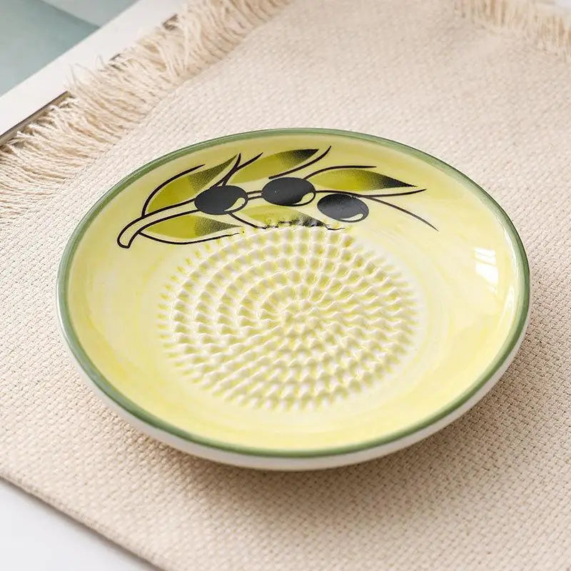 2-in-1 Ceramic Ginger Grater Round Plate Garlic Vegetable Grinding Qme A4