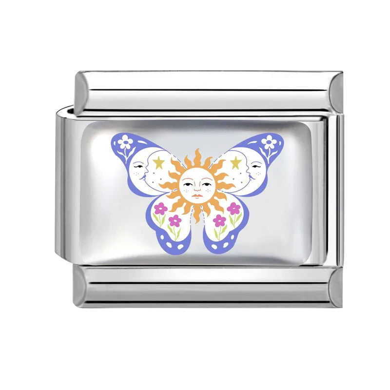 Fashion Women Men Y2k Colorful UV Heart Cat Sun Butterfly Italian Charm Link Fit 9mm Stainless Steel Bracelet DIY Making Jewelry Qme S 9