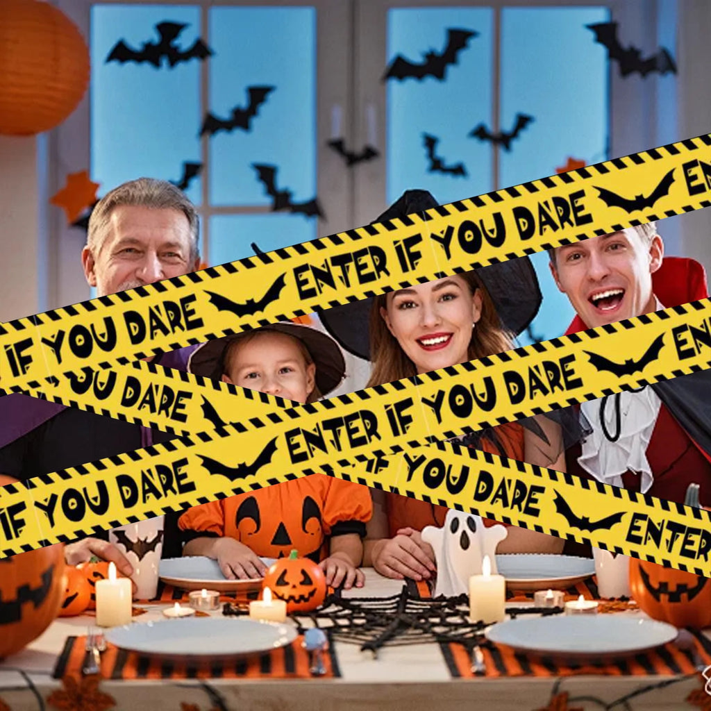 Halloween Warning Tape Safety Signs Caution Fright Crime Scene Tape Holiday Party Haunted House Horror Scene Decor Supplies Qme