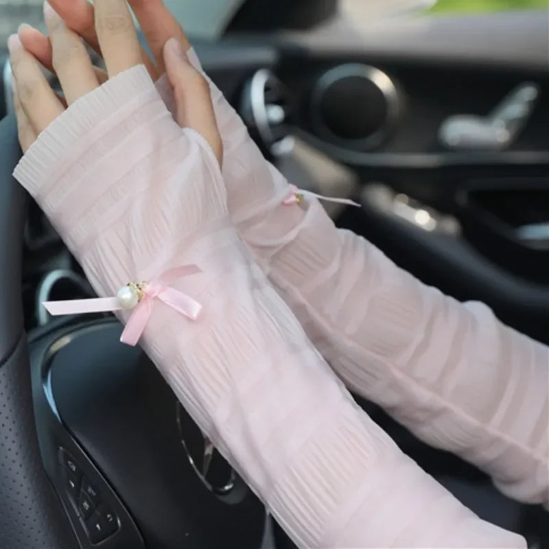 Women Arm Warmer Cute Summer Sun Protection Long Fingerless Gloves Qme Pink One Size
