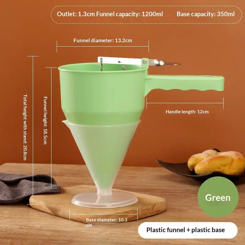 Stainless Steel Funnel Dispenser Rack Cupcake Pancake Batter Maker Qme Green