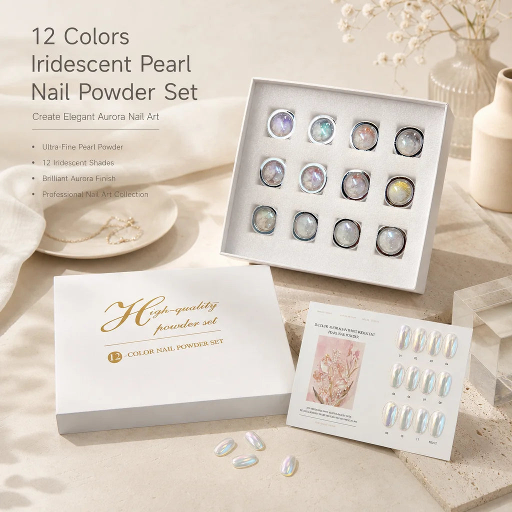 Aurora Pearl Chrome Nail Powder Ultra Fine Pigment Iridescent Mirror Qme