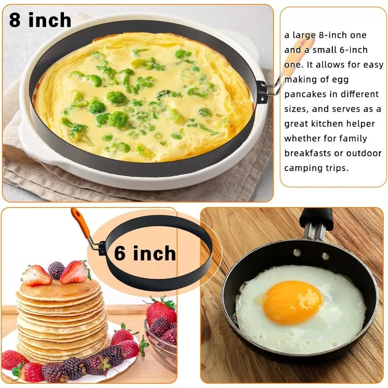 Stainless Steel Omelette Mold Professional Egg Ring Pancake Ring with Silicone Handle Oil Brush for Fried Eggs Omelets Muffins Qme
