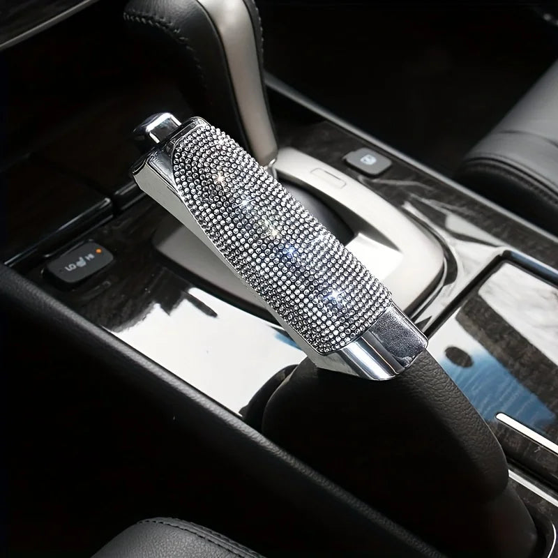Bling handbrake cover - A protective side brake grip accessory for vehicle interior decoration Qme White