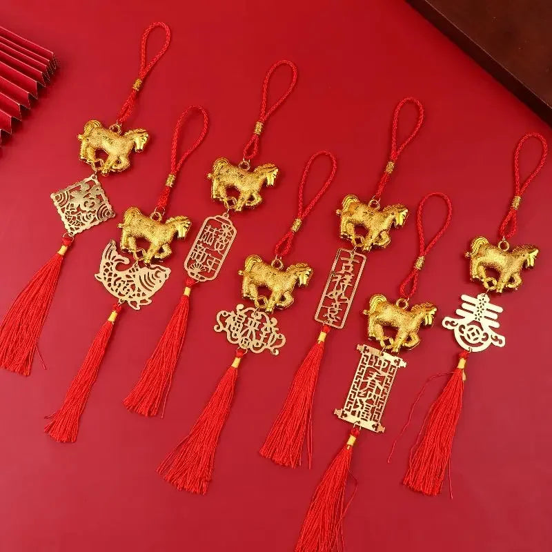 2026 Year Of The Horse Golden Plastic Zodiac Horse Pendant Lucky Spring Festival Home Car Hanging Ornaments New Year Gifts Qme