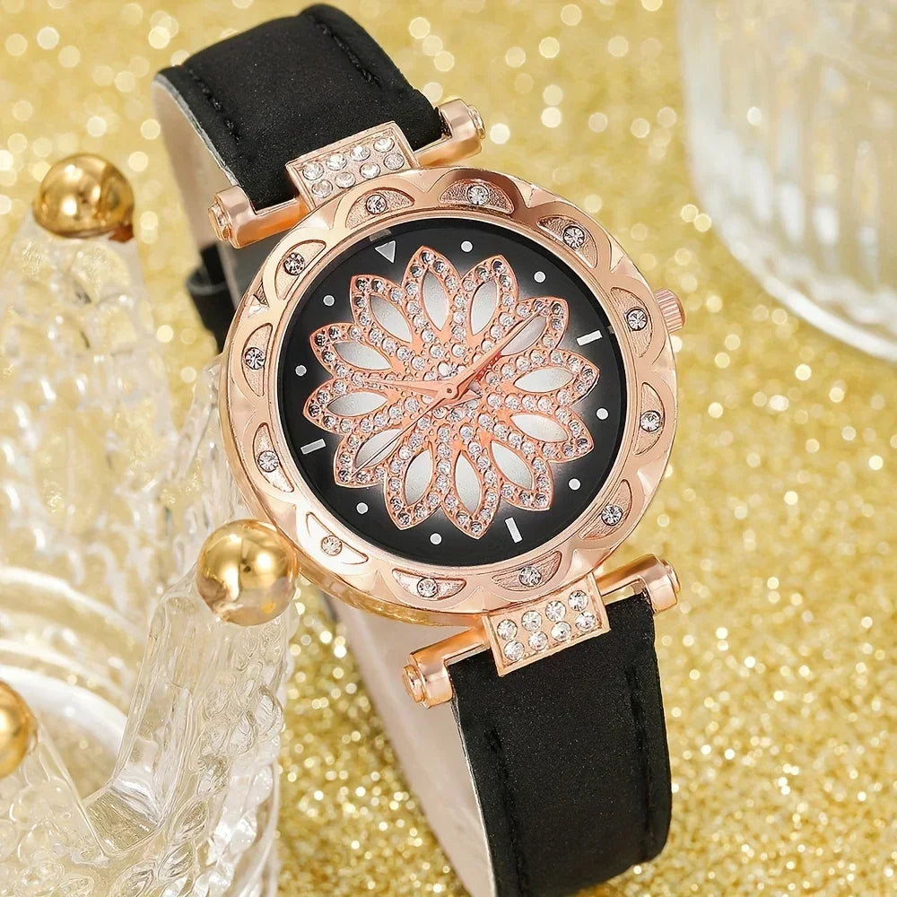 Fashionable and versatile large rhinestone belt women's four piece set quartz wrist watch without gift box Qme
