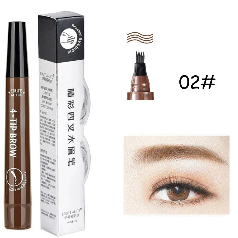4 Fork Tip Eyebrow Tattoo Pencil 5 Colors Eyebrow Waterproof Pen Long Lasting Natural Dark Brown Liquid Eye Brow Pencil Makeup Qme 02-1pcs
