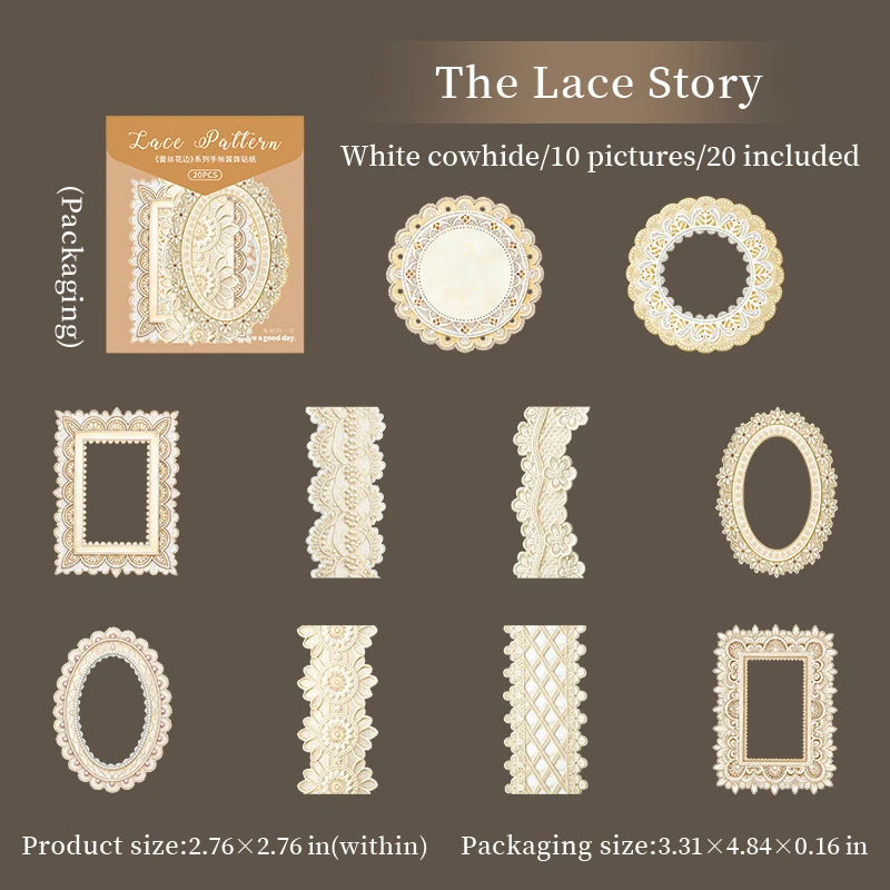 20 Sheets Lace Series Scrapbooking Decorative Stickers for DIY Photo Frame Collage Decoration Craft Supplies Qme 5