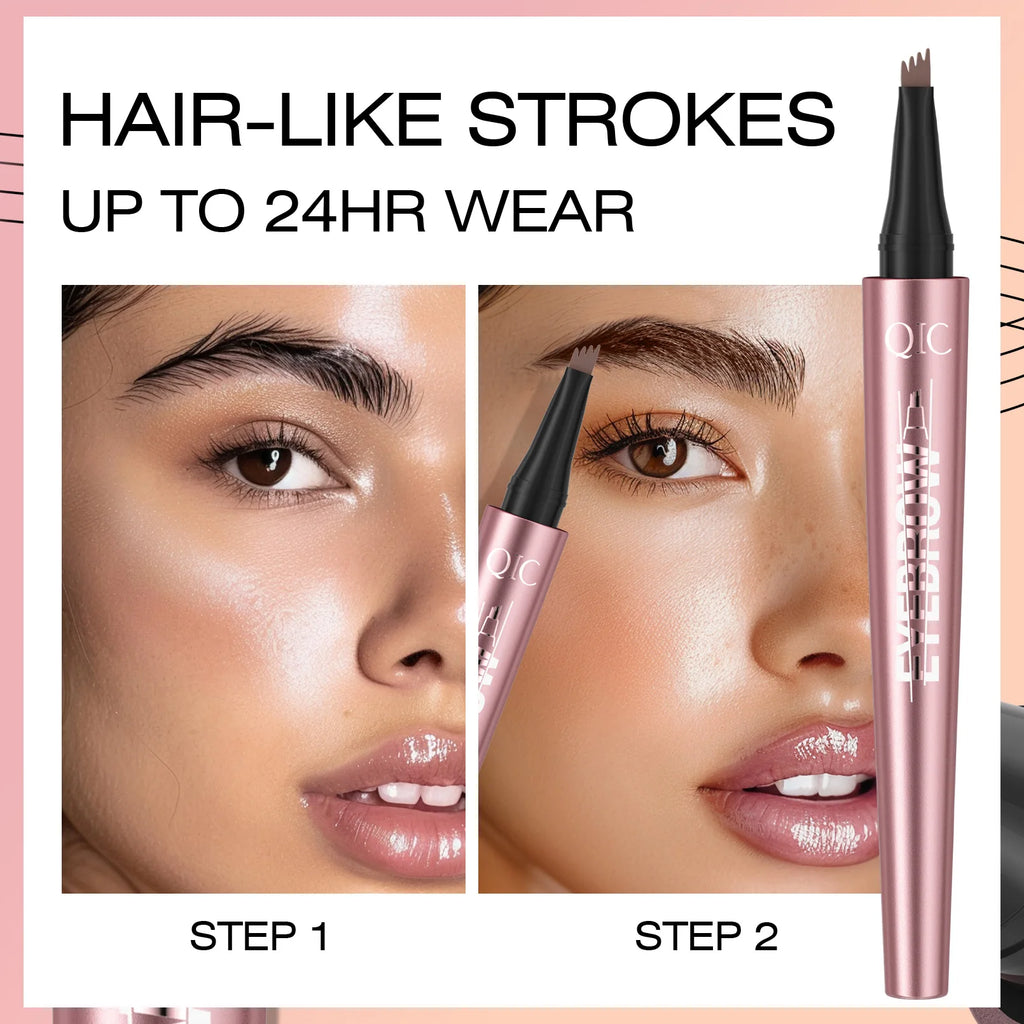 4 Fork Tip Liquid Eyebrow Pen Waterproof Long Lasting Microblading Tattoo Pen Natural Wild Eyebrow Makeup for Beginners Qme